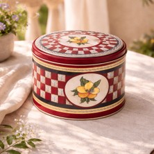Sarkap Home 4 L Lemon Design Dekoratif Yuvarlak Metal Saklama Kutusu Kırmızı 190x140mm