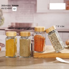 Feyza Design 12 Parça Bambu Kapak Cam Baharat Seti, Şık ve Kullanışlı Mutfak Aksesuarı