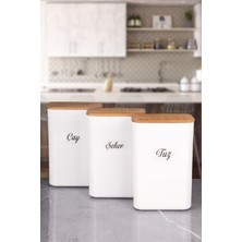 Feyza Design Şık 3'lü Ahşap Vakum Kapaklı Beyaz Akrilik Saklama Kutuları, 3 Lt