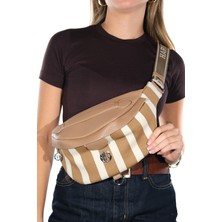 Luvi Cuir Vizon Çizgili Kadın Bel Çantası