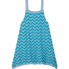 Antebies Mavi Zigzag Desenli Askılı Triko Kız Çocuk Elbise