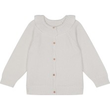 Antebies Beyaz Fırfırlı Tahta Düğmeli Triko Kız Çocuk Ceket