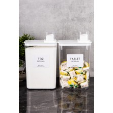 Feyza Design 2'li Tablet ve Toz Deterjan Saklama Kabı Seti, Kendinden Ölçekli, Pratik Kullanım