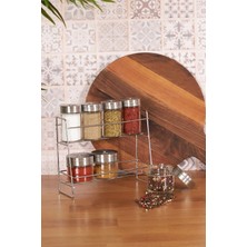 Feyza Design 8 Parça Metal Standlı Cam Baharat Takımı, Şık ve Pratik Kullanım