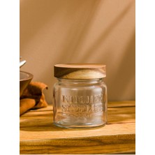 Feyza Design Şeffaf Ahşap Kapaklı 500 ml Cam Kavanoz, Şık ve Dayanıklı Tasarım