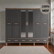 Flances Pera 6 Kapaklı Çekmeceli Mdf Gardırop