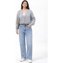 CGA Kadın Gri Hırka V Yakalı Basic Hırka