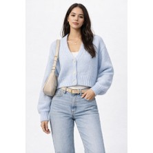 CGA Kadın Hırka Mavi V Yakalı Basic Hırka