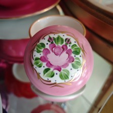 Manushum El Boyama Porselen Kapaklı Yuvarlak Lokumluk-Pembe