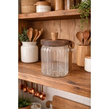 Feyza Design 450 ml Cam Baharatlık, Akasya Ağacı Kapak ve Kaşık Detaylı