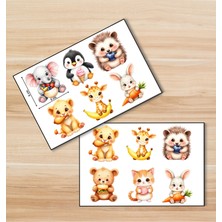 Tişört Kodu Sevimli Hayvanlar Sticker Seti – 2 Sayfa (12 Adet) | Suya Dayanıklı Vinil