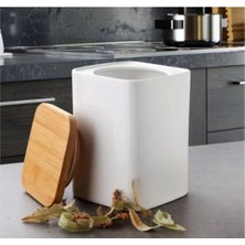 Feyza Design Bambu Kapaklı Porselen Kavanoz 10X10X15 Cm, Şık ve Kullanışlı Tasarım