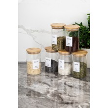 Feyza Design 6'lı Bambu Vakum Kapaklı Borosilikat Cam Baharatlık Takımı, 250 ml