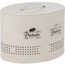 Feyza Design Iki Bölmeli Beyaz Metal Sebze ve Meyve Saklama Kutusu