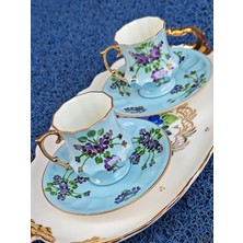 Manushum El Boyaması Porselen Hanımeli Kahve Fincanı-Bebe Mavi 1 Adet