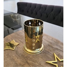 Feyza Design Altın Metal Elma Detaylı Sunum Kaşıklığı, Mutfak Şıklığı Için 16 cm