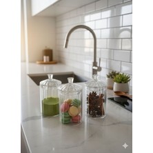 Feyza Design 3’lü Borosilikat Cam Kavanoz Seti, 350 Ml, Optik Çizgili, Şık Tasarım