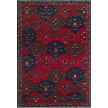 Cool Halı Mardin Kırmızı Etnik Desenli Zamansız Vintage Yün El Dokuma 4 Mevsim Ev Salon Oturma Odası Halısı