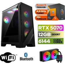 MSI Şafak-Gaming Pc Ddr5-Ryzen 5 7500X3D-RTX 5070 12GB- 32 GB Ddr5 Ram-1 Tb Nvme 5000 4000-WİN11PRO-240MM Sıvı Sogutma-