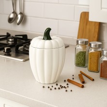 Feyza Design Beyaz Seramik Kabak Kavanoz, Baharatlık ve Şekerlik Seti