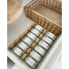 Feyza Design 12 Parça Bambu Kapaklı Kare Cam Baharatlık Seti, Modern ve Şık Tasarım