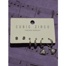 Kombin Altılı Çelik Zirkon Taşlı Küpe