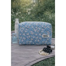 Mavi Çiçek Desenli Makyaj ve Seyahat Çantası-Organizer&düzenleyici