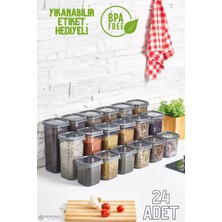 Feyza Design Şık Füme 24'lü Saklama Kabı Seti, Etiket Hediyeli, Pratik ve Dayanıklı