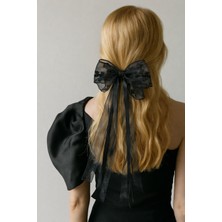 Çiçek Desenli Tüllü Otomat Toka Siyah