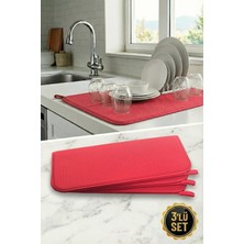 Chandler Home Aquair 3'lü Bulaşık Kurutma Matı 35X45 cm | Tezgah Üstü Su Emici - Kırmızı