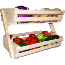 Feyza Design Doğal Ahşap Çok Amaçlı Patates ve Soğan Kasası Mutfak Rafı Kova