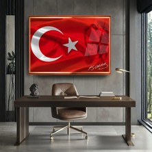 Glitglass Atatürk Portreli Türk Bayrağı Temalı Premium Temperli Cam Tablo