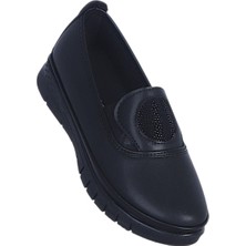 Alens A8 Cilt Siyah Kadın Günlük Babet Ayakkabı