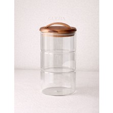 Feyza Design Şık Akasya Kapaklı Boğumlu Cam Kavanoz, 1 Adet, Pratik ve Şık Tasarım