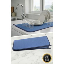 Chandler Home Aquair 2'li Bulaşık Kurutma Matı 35X45 cm | Tezgah Üstü Su Emici - Antik Mavi