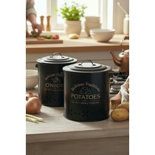 Feyza Design Ikili Saklama Kabı, Siyah, Soğan ve Patates Için Pratik Çözüm