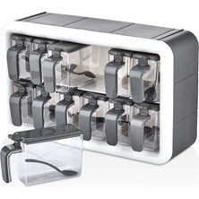 Feyza Design Şeffaf Kristal Görünümlü 12’li Baharat Takımı, Kapaklı ve Standlı