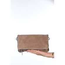 Luvi Thomas Vizon Süet Hakiki Deri Kadın Boncuklu Clutch Çanta