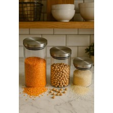 Feyza Design Şık 3’lü Metal Kapaklı Kavanoz Seti, Saklama ve Dekorasyon Için Mükemmel