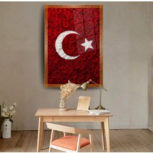 Glitglass Kırmızı Gül Detaylı Türk Bayrağı Cam Tablo - Ay Yıldız Dekoratif Cam Tablo
