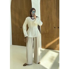 Moda Aksa 2019 Yırtmaçlı Bluz Vanilya