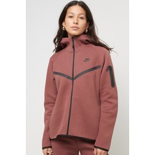 Nike Tech Fleece Full Zip Women Windrunner Hoodie Kapüşonlu Fermuarlı Kadın Sweatshirt Kahverengi
