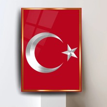 Glitglass Premium Temperli Cam Türk Bayrağı Tablosu - Uv Baskı Canlı Renkler Ay Yıldız Duvar Dekoru