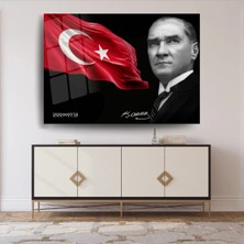 Glitglass Mustafa Kemal Atatürk Cam Tablo - 4mm Temperli Kristal Cam - Modern Ofis ve Ev Dekorasyonu