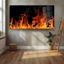 Glitglass Modern Şömine Ateşi Temperli Cam Tablo Duvar Dekoru