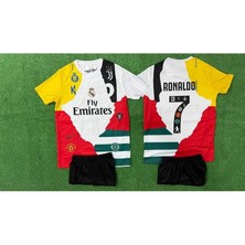 Portego Cr7 Özel Tasarım All Team Tişört Şort - Çocuk Alt Üst T-Shırt Şort Ronaldo