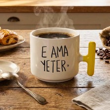 Finka Dekor E Ama Yeter Baskılı-Sarı T Hediyelik Seramik Kupa Bardak