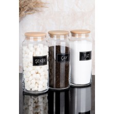 Feyza Design 3'lü Ahşap Vakum Kapaklı Cam Saklama Kavanoz Seti 1300 ml