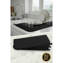 Chandler Home Aquair 3'lü Bulaşık Kurutma Matı 35X45 cm | Tezgah Üstü Su Emici - Siyah