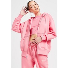 Nike Sportswear Phoenix Fleece Oversized Hoodie Full Zip Bol Kesim Kapüşonlu Kadın Sweatshirt Pembe